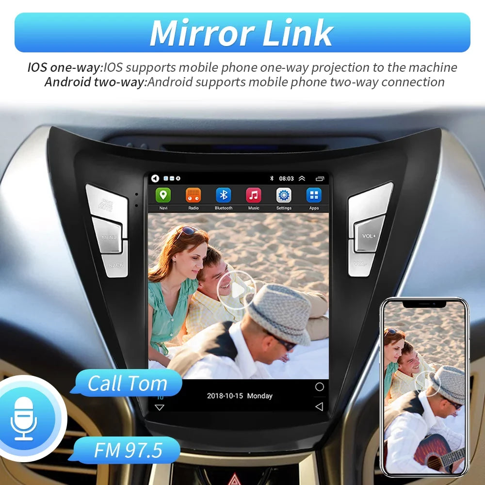Podofo 2G+64G for Hyundai Elantra 2011 2012 2013 Android 9.7'' Touchscreen Car Stereo Radio Bluetooth  Mirror Link   , with Backup Camera
