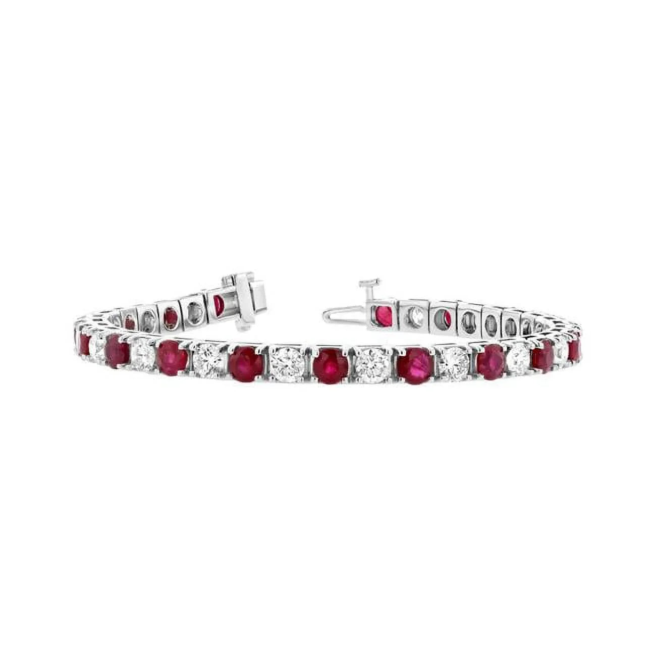 Louis Creations BB45RD- 6.25  Diamond & Ruby Diamond Bracelet, 14K White Gold