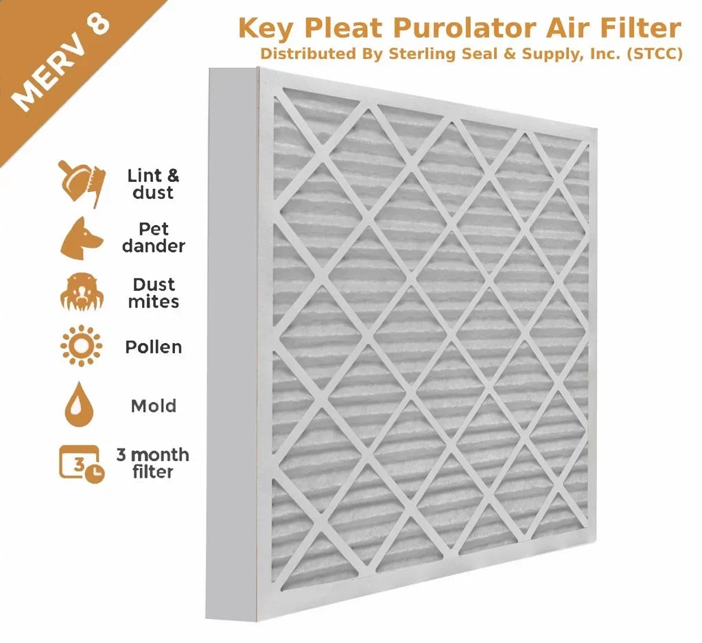 14x25x2 Key Pleat Purolator Air Filter -  8 (6 Pack)