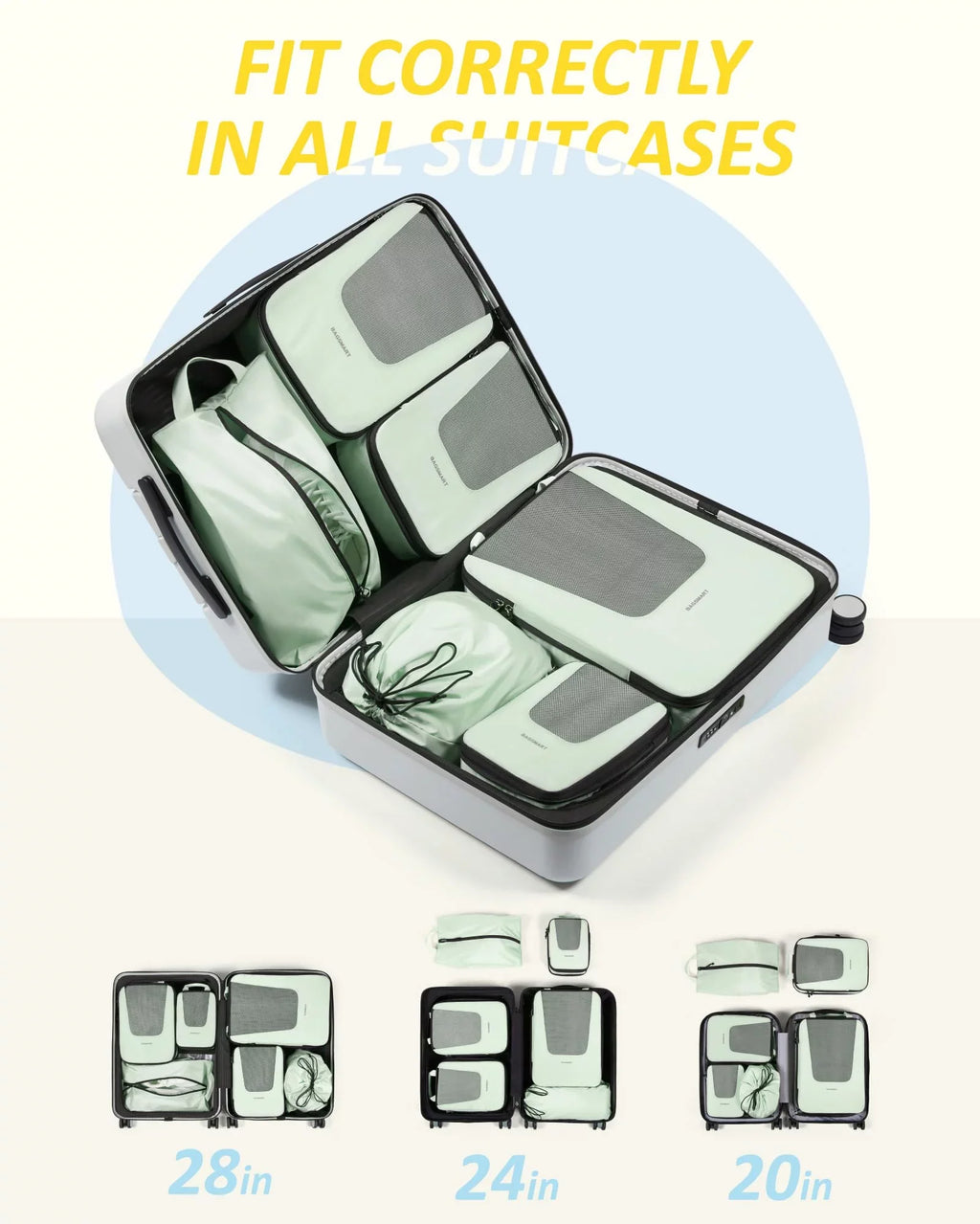 Packing Cubes for Travel, Compression Expandable 6 Pcs Luggage Packing Organizers Foldable Lightweight Suitcase Storage Bags for Travel Accessories, Green