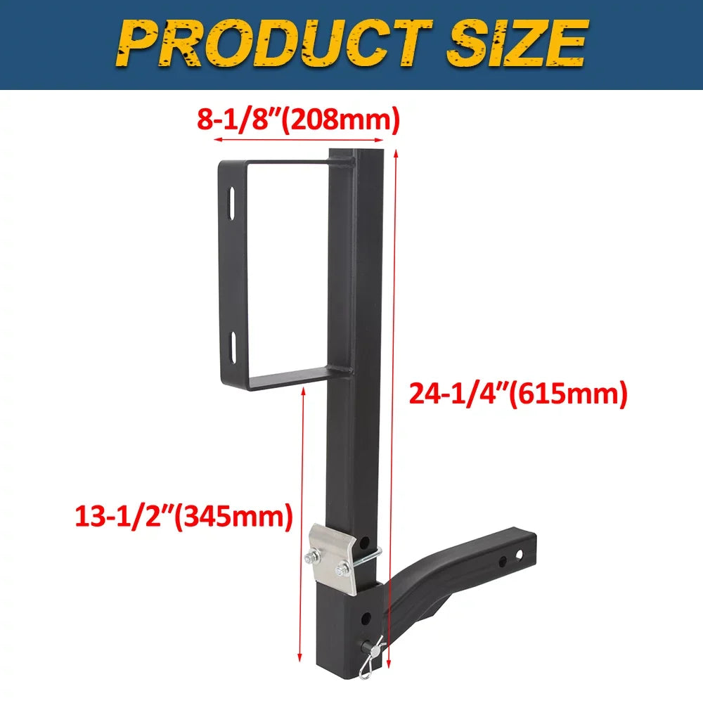 Universal Trailer Hitch Spare Tire Carrier Fits All 2" Receivers  Truck Car Tire Rack 24" High Hitch Spare Tire Mount