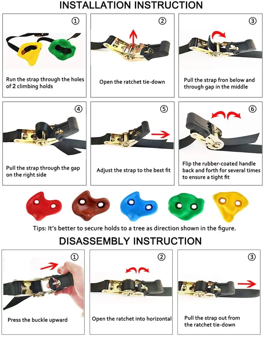 Brizi Living 18 Tree Climbing Holds and 6 Sturdy Ratchet Straps for Kids Tree Climbing, Large Climbing Rocks for Outdoor Warrior Obstacle Course Training