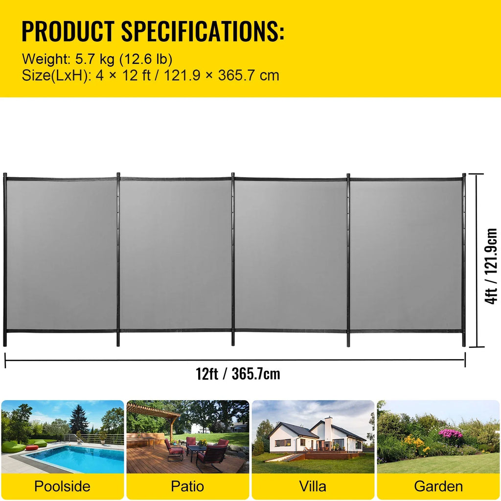 Pool Fencing Mesh, 4 x 12 ft Swimming Pool Fence, 1000D  Fabric Removable Pool Fence with Aluminum Poles and Foot Tubes, Breathable Pool Fences for Inground Pools for Security and Privacy