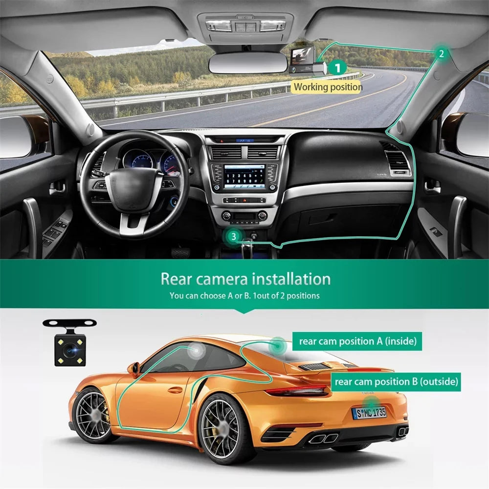 Walmeck 3 Cameras Dash Cam 4in Clear Car Rearview Mirror Car Video Recording Car Recorder Auto Safety Driving Recorder