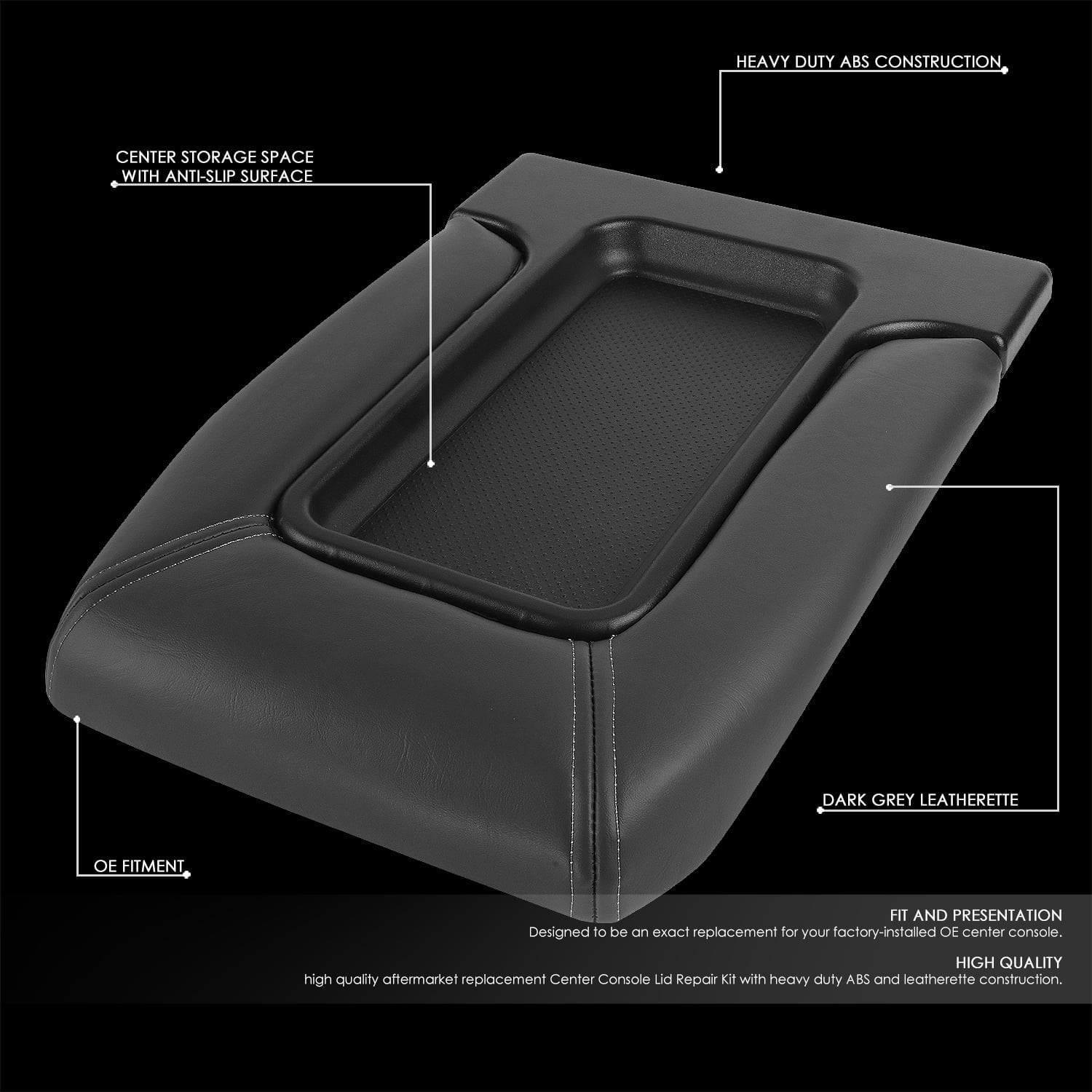 For 2001 to 2007 Silverado Sierra Escalade Pickup Truck Dark Grey Armrest Center Console Lid Repair Kit Assembly 02 03 04 05 06