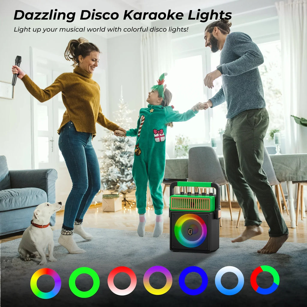Karaoke Machine with 2 Wireless Microphones, Bluetooth Karaoke Speaker with Mic and Light, Singing Machine Home Karaoke System, Karaoke Machine for Adult (MS73)