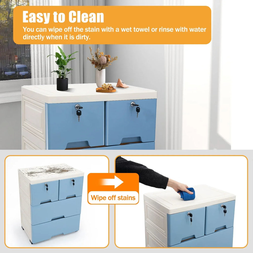 6 Drawer Plastic Storage Tower Closet Organizer with 4 rollers for Home, Office (Blue)