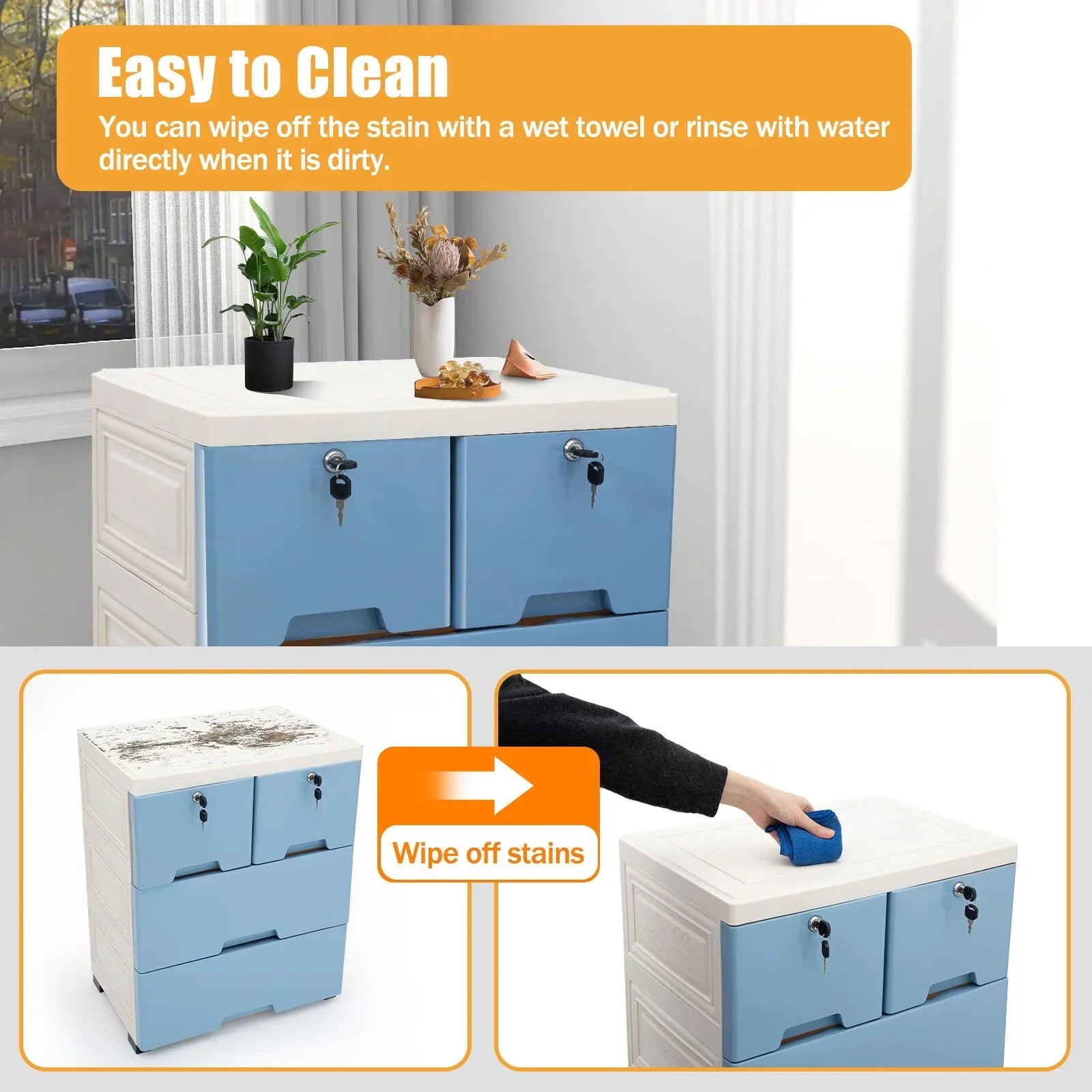 6 Drawer Plastic Storage Tower Closet Organizer with 4 rollers for Home, Office (Blue)