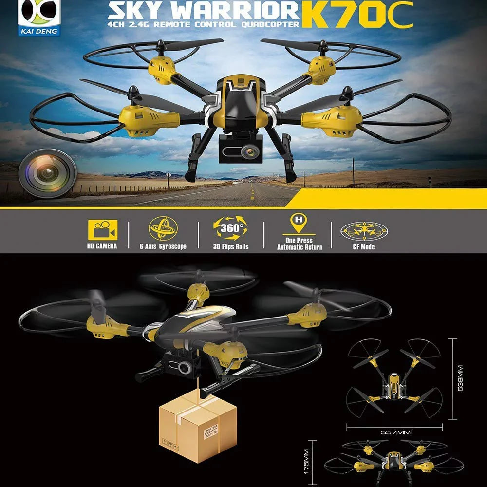 K70C High Hold Sky Warrior 2.4G 4CH 6 Axis Gyro 3D Flip Headless Mode 2.0MP Camera  Quadcopter