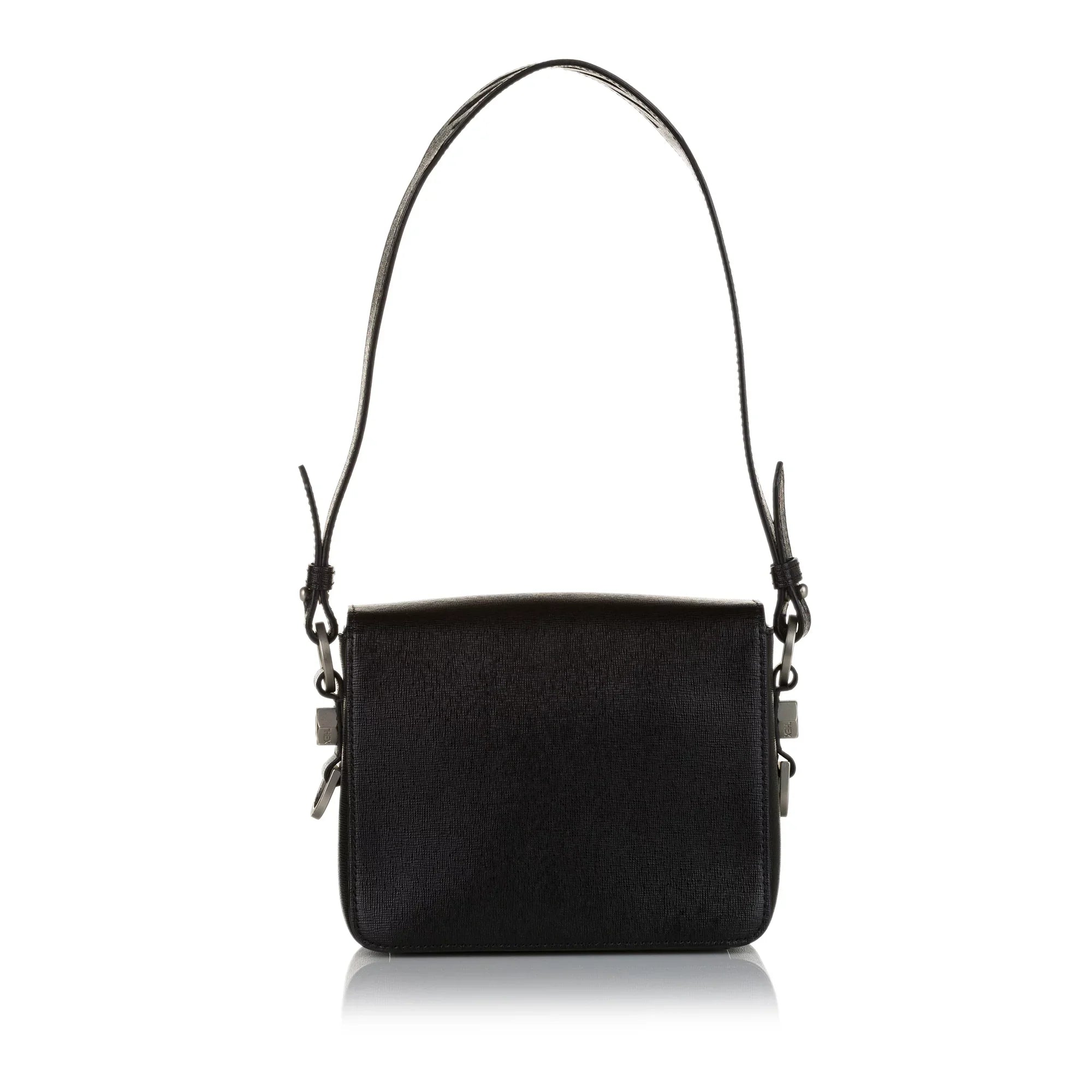 Pre-Owned Authenticated Off-White Binder Clip Crossbody Bag Calf Leather Black Unisex (Good)