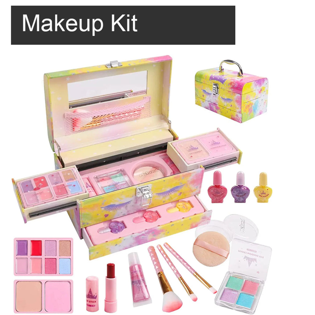 Little Girls Makeup Kit - Unicorn Real Washable Makeup Box with Palettes