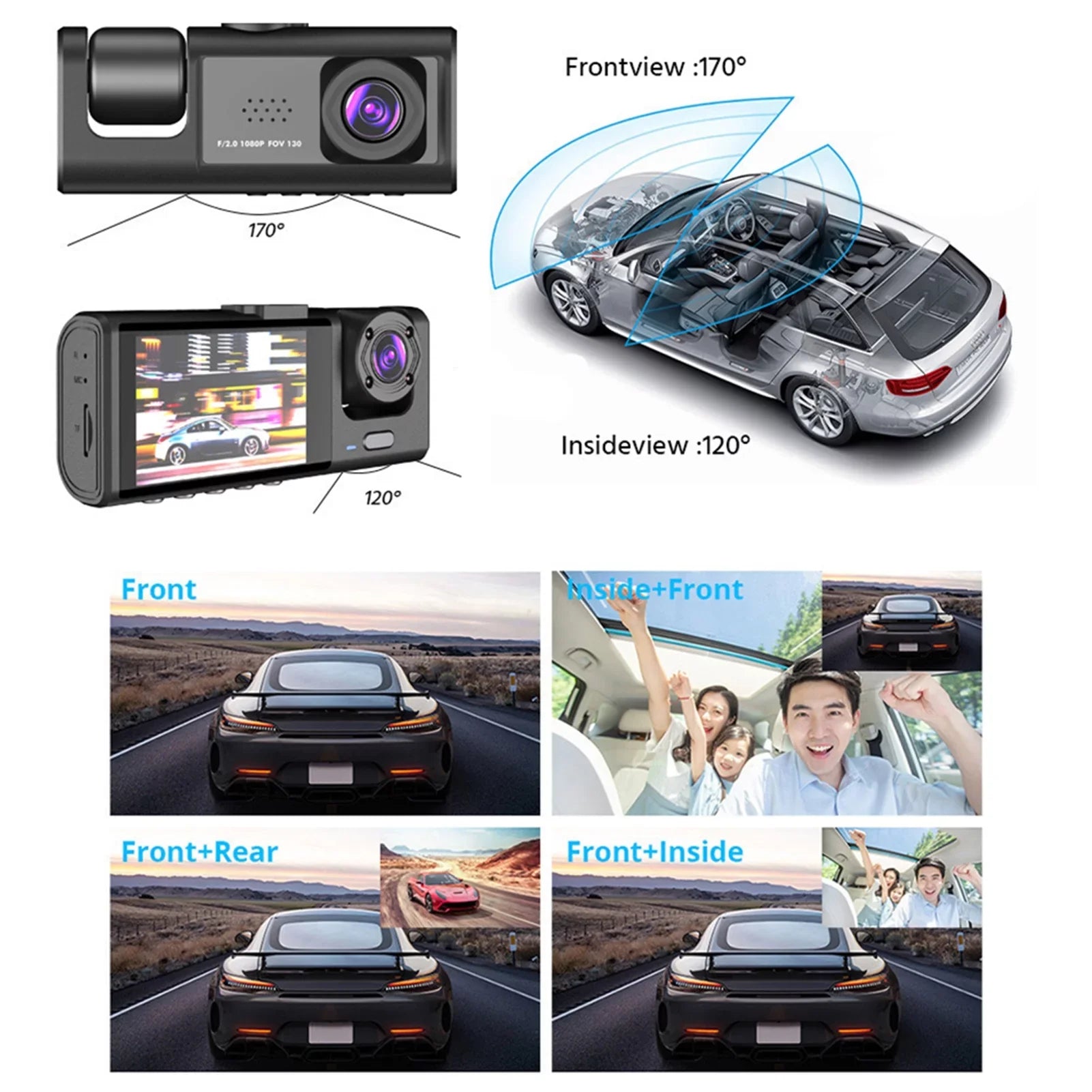 Andoer Dash Cam Front and Rear Inside 3 Cameras 1080P+720P+480p Car Rearview Mirror Car Video Recording Camcorder Night Vision Car Camera Recorder Auto Safety Driving Recorder