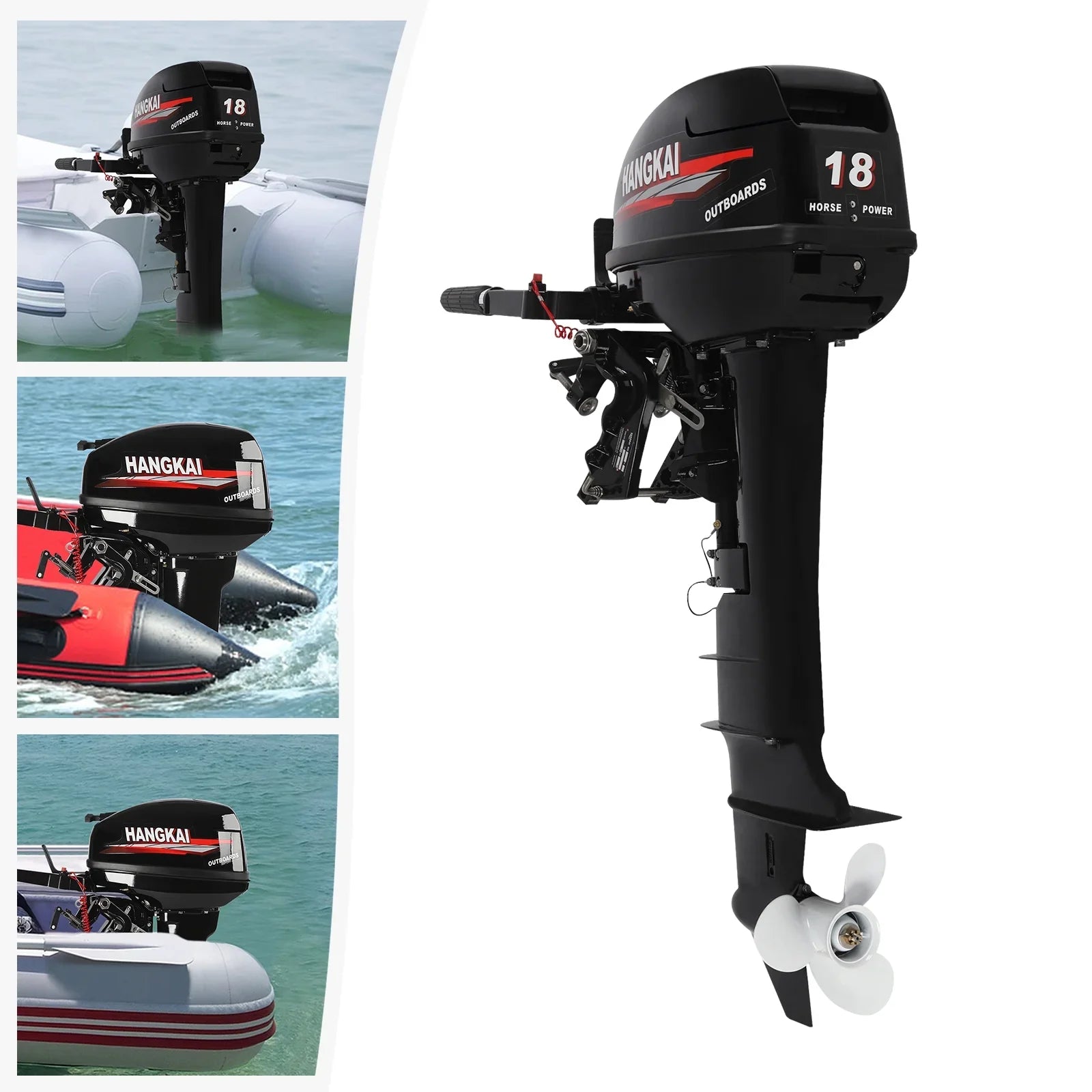 Wuzstar Outboard Motor, 2 Stroke 18  246cc Long Shaft Boat Engine Aluminum Alloy Fishing Boat Motor w/ Water Cooling System