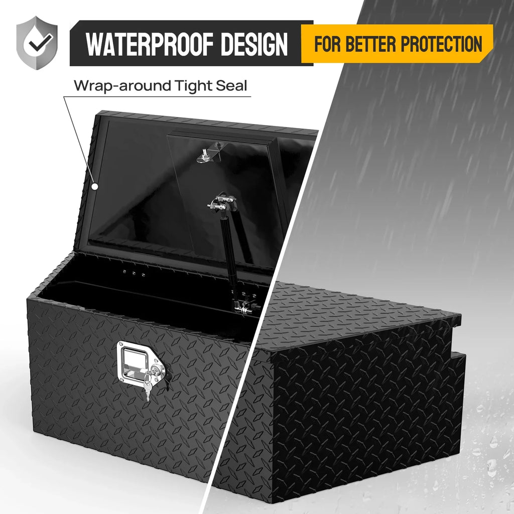 39 Inch Aluminum Truck Trailer Tongue Tool Box with Lock & Keys, Diamond Plate Storage Organizer Toolbox for Pickup Truck Bed, Trailer, , , Black
