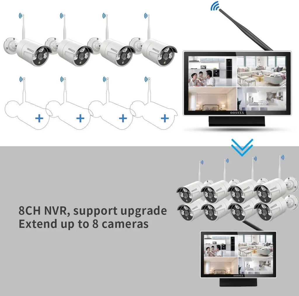 【8CH Expandable·Audio】 All in One Monitor Wireless Security Camera System,Home Surveillance Video Camera Kits with 10"  Screen,4Pcs Outdoor/Indoor  WiFi Cameras,1TB , Waterproof,Remote View