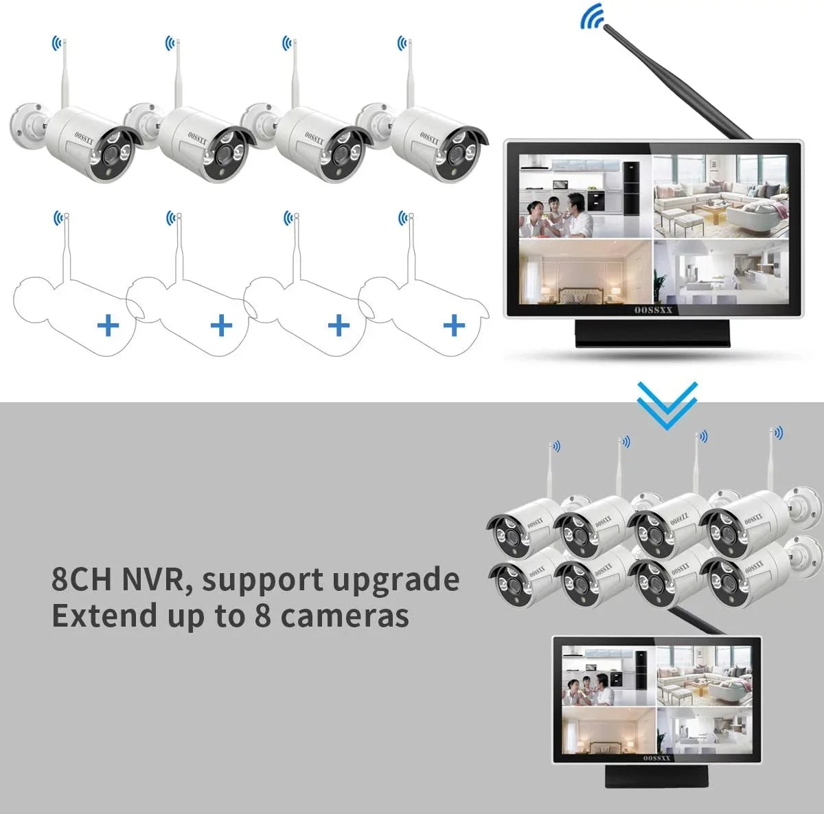 【8CH Expandable·Audio】 All in One Monitor Wireless Security Camera System,Home Surveillance Video Camera Kits with 10"  Screen,4Pcs Outdoor/Indoor  WiFi Cameras,1TB , Waterproof,Remote View