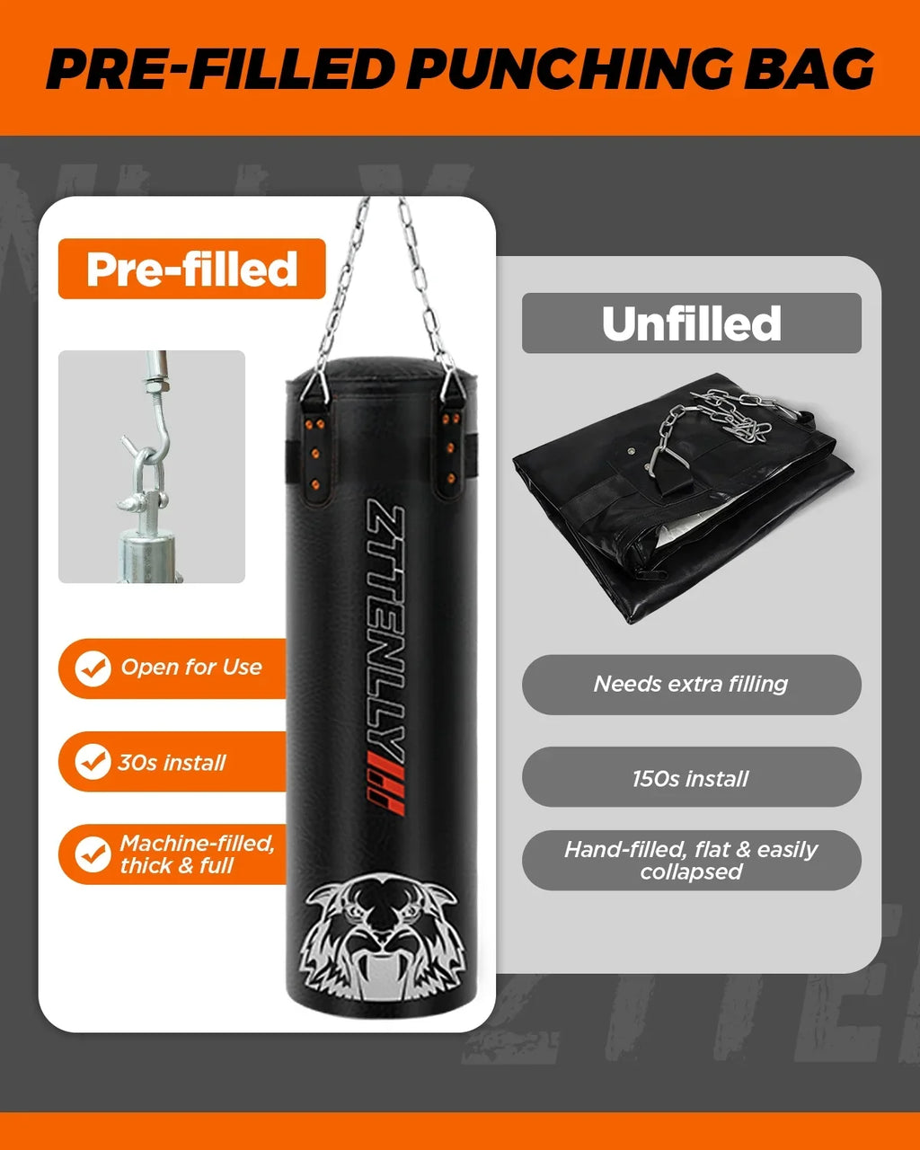 Hanging Punching Bag - Pre-Filled,  Leather, Excellent Rebound - Heavy Boxing Bag for Adults Kids Great for Boxing, , Kickboxing…