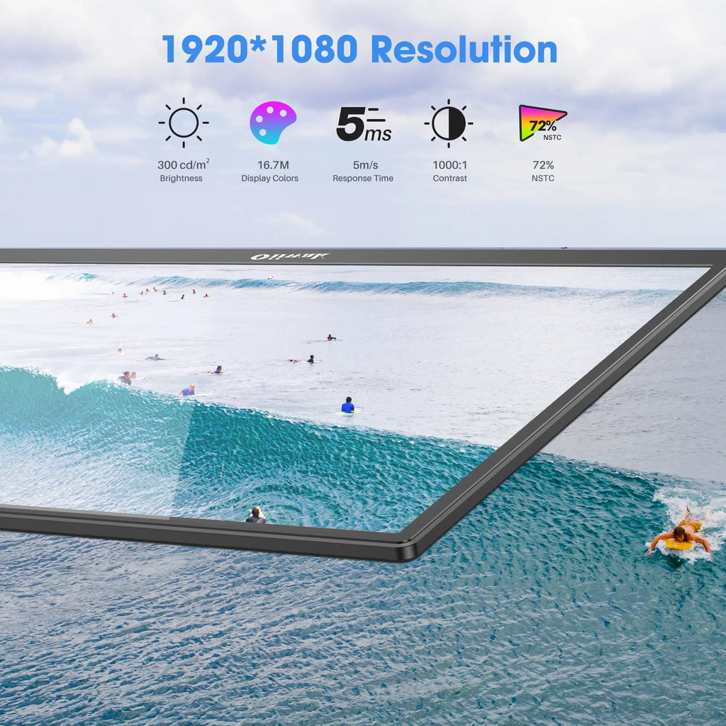 Oiiwak 18.5 inch Large Portable Monitor,100HZ Second Screen Extender for Laptop, 100% sRGB 1080P   Frameless Travel Gaming Monitor, Dual Speakers, 180° Foldable Stand &
