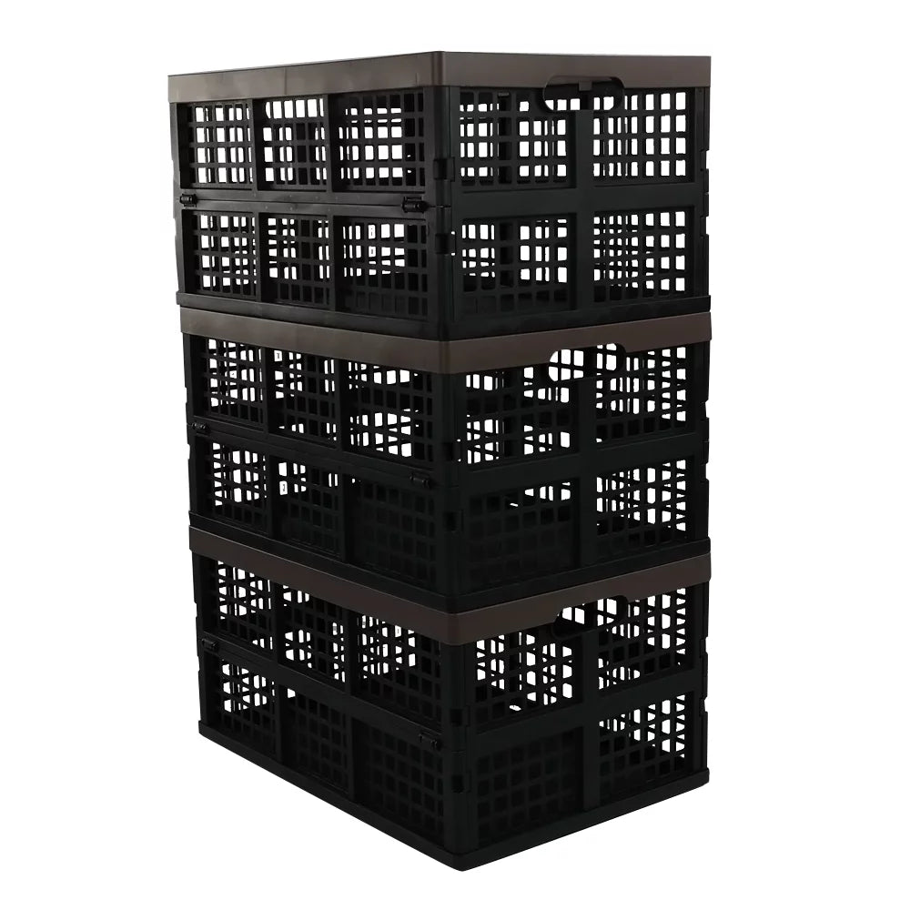 Morcte 42 L Plastic Collapsible Storage Crates, Stacking Folding Storage Basket, 3-Pack