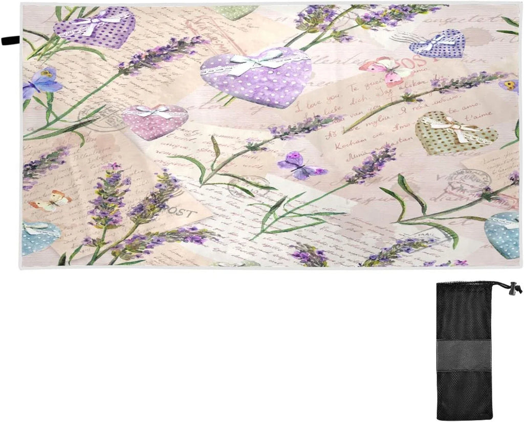 Bestwell Purple Lavender Floral Beach Towel Oversized Towel Blanket, Thin Lightweight Microfiber Sand Free Quick Dry Towel, 30”X60” Multipurpose Pool Bath Yoga Swim Shower Towel