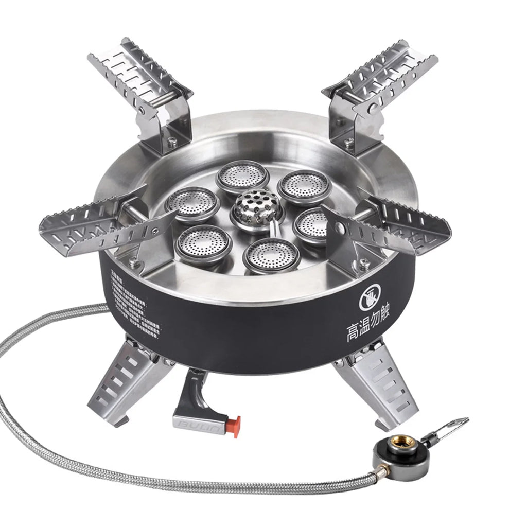 18000W High-power Camping Stove with Piezo Ignition Windproof Seven-core Gas Stove Foldable Backpacking Stove For Fishing Hiking Traveling