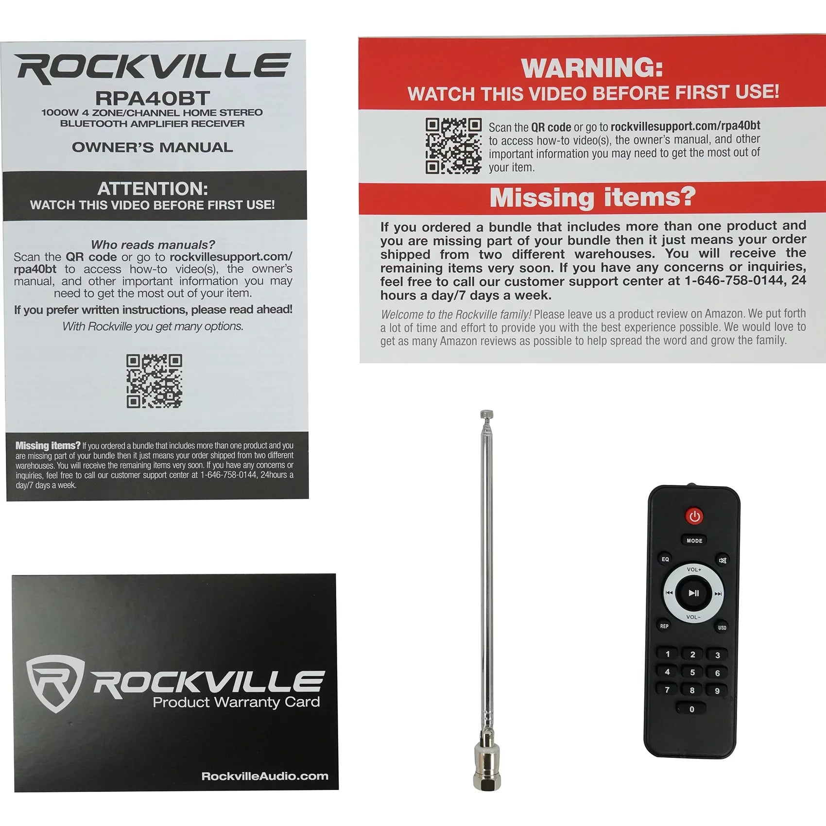 Rockville RPA40BT 4-Room Home Audio Kit Receiver+(8) Black Slim Wall Speakers