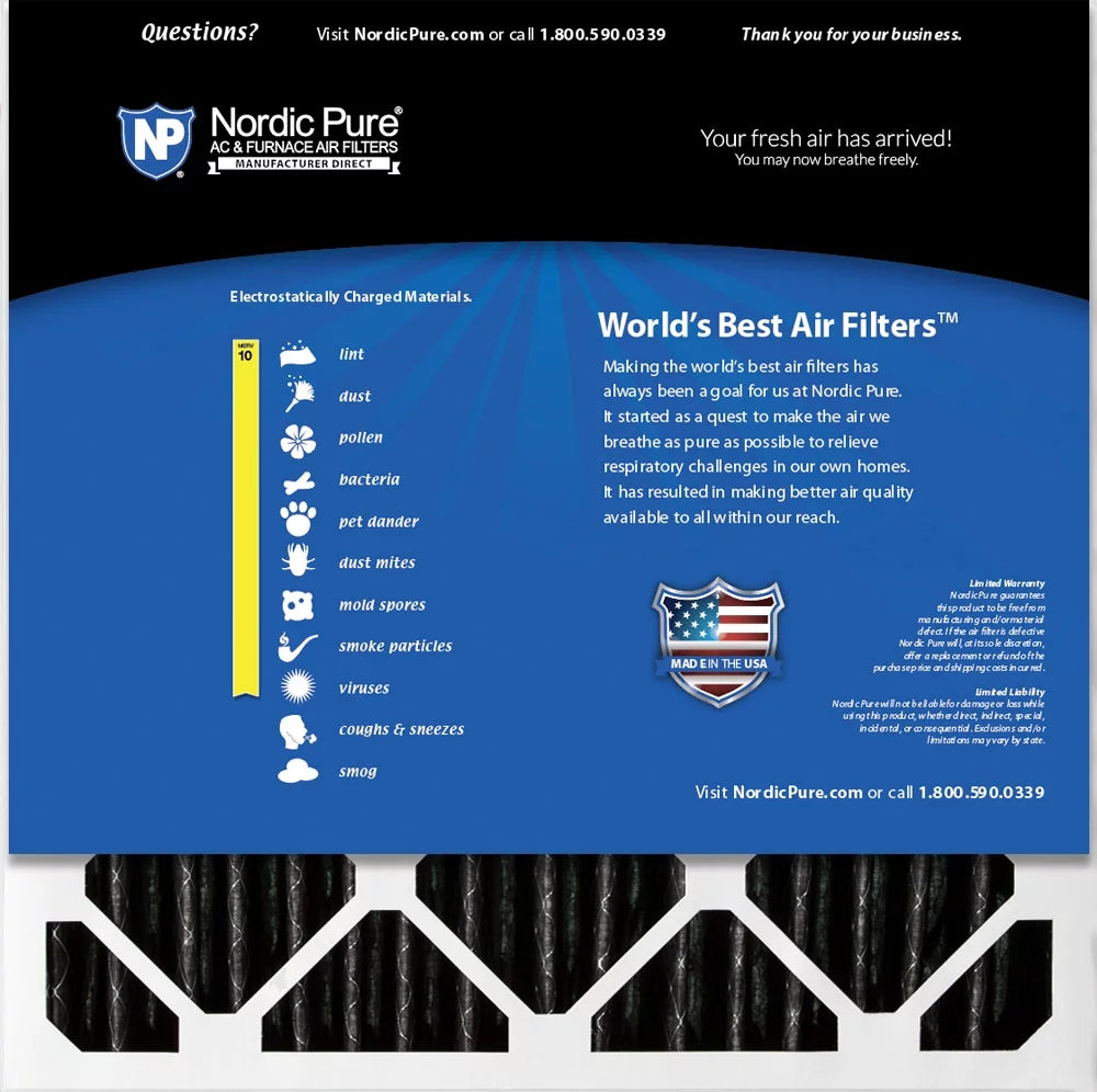 Nordic Pure 20x20x4 (3 5/8) Furnace Air Filters  10 Pleated + Carbon 6 Pack