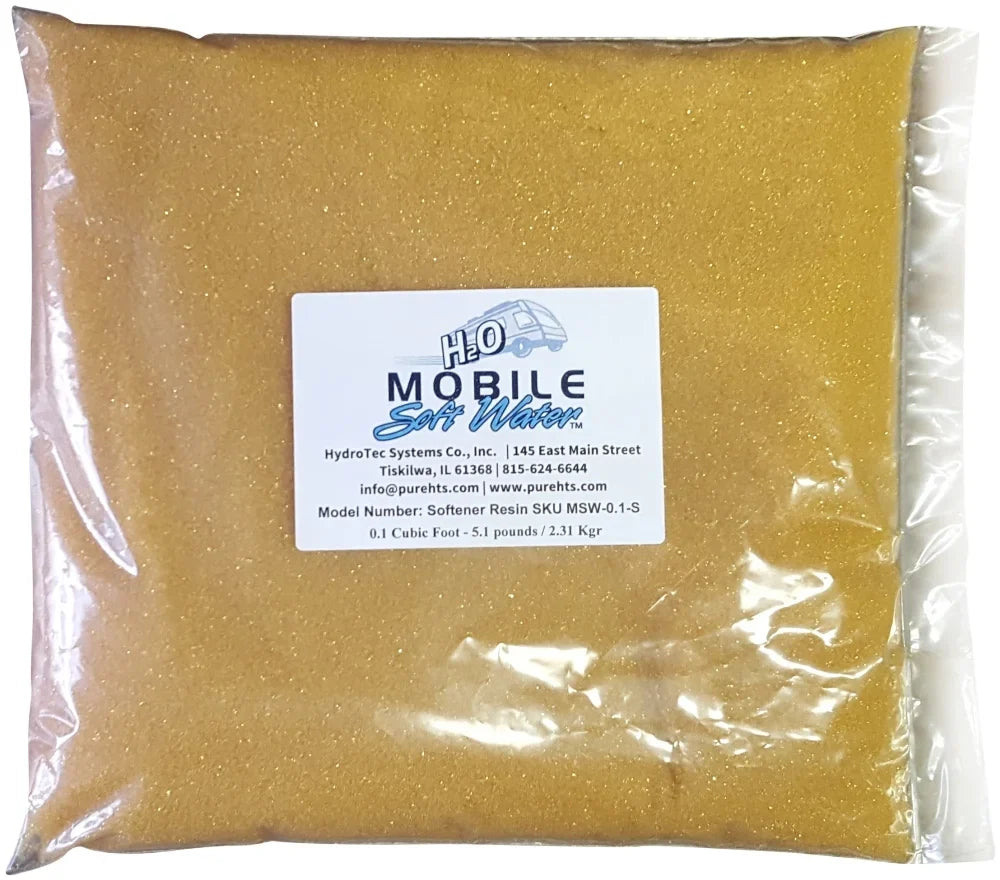 Mobile-soft-water™ Water Softener Resin(Cation) Ion-Exchange 0.1 Cubic Foot - 5.1 pounds -2.31 Kg.; Packaged for , portable style water softeners or any other resin replacement applications.