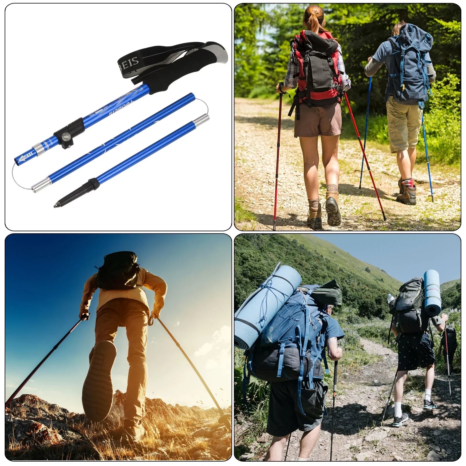 Uxcell Trekking Poles, Collapsible Hiking Pole 51 Inch with Mud Basket, 2 Pack Dark Blue