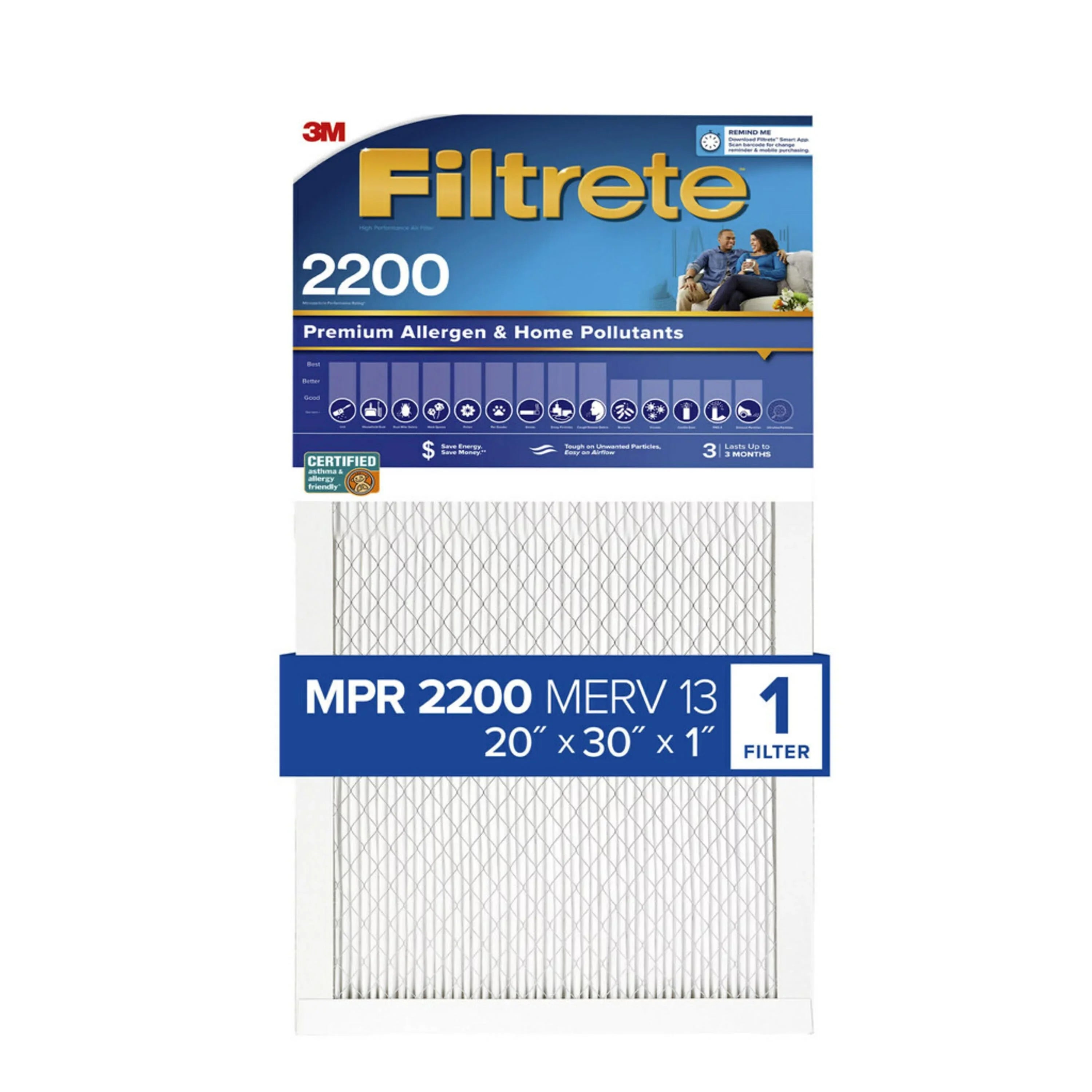 Filtrete by 3M, 20x30x1, Elite Allergen Reduction  Furnace Air Filter, 2200 , 1 Filter