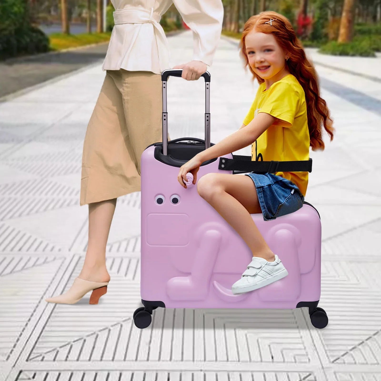 Wuzstar 24" Kid's Ride-on Travel Suitcase Portable Universal Wheel Waterproof Luggage,+ Aged 4-12 Years(Pink)