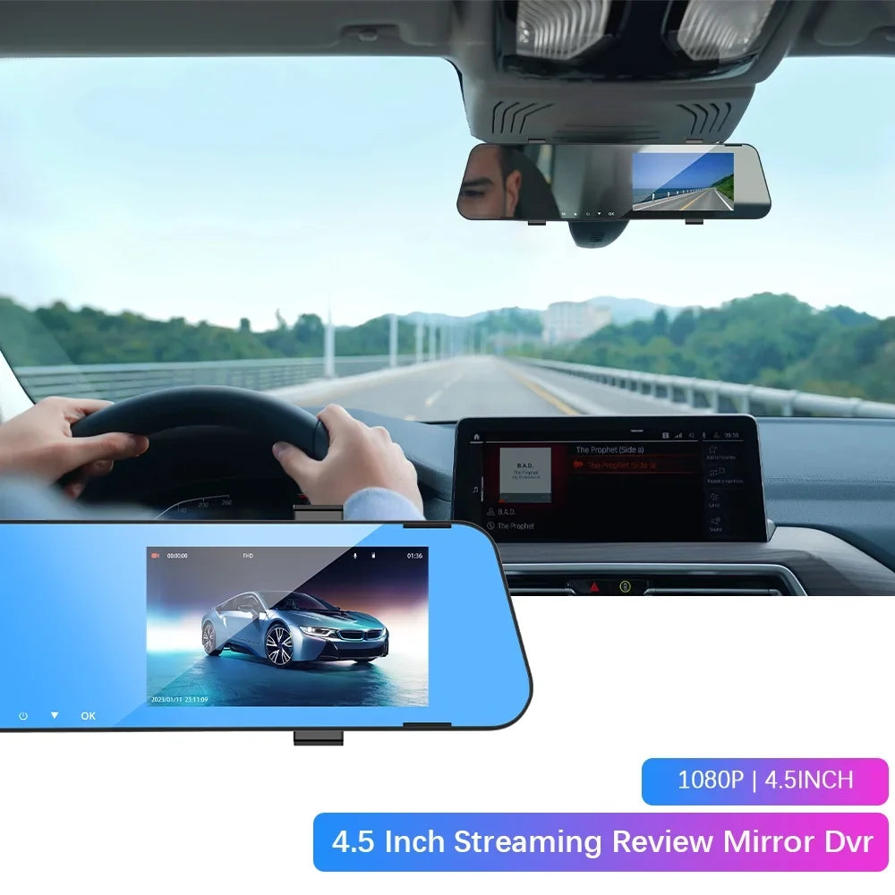 Podofo 4.5in Rearview Mirror Recorder Full Hd 1080p Rearview Mirror Automobile Dash Cam Dual Lens Video Recorder Automobile Dvr Dash Cam Cycle