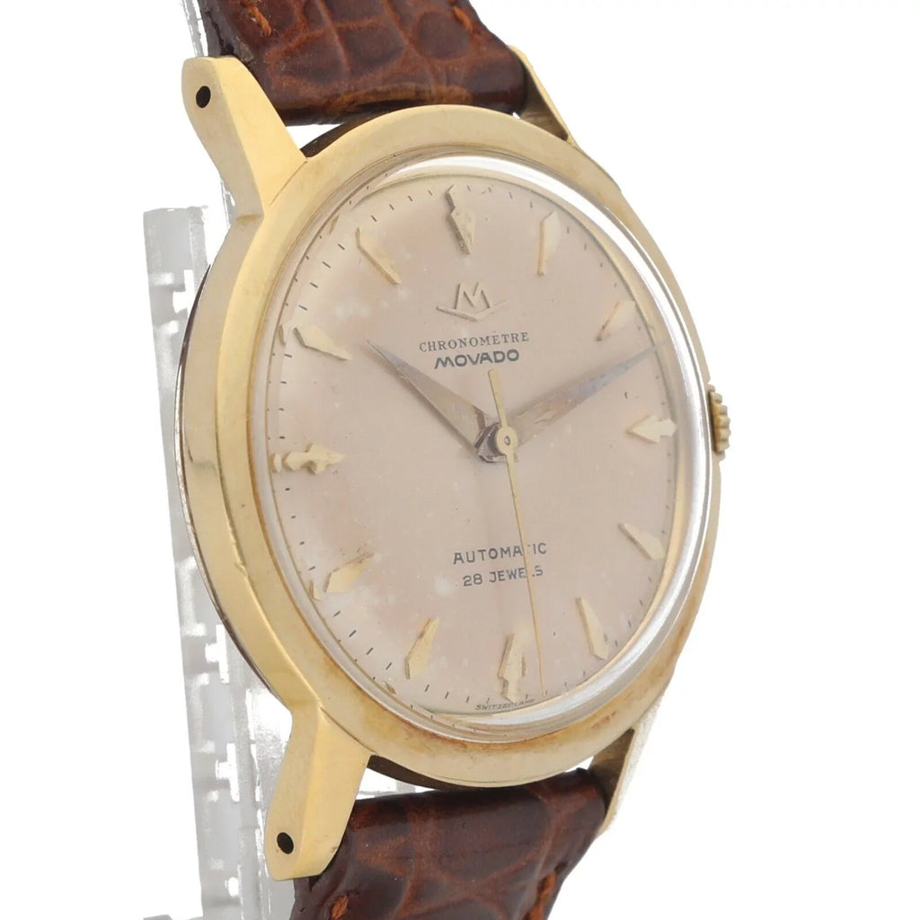 Movado Chronometre 1231 18k Yellow Gold 34mm Leather Automatic Wrist Watch