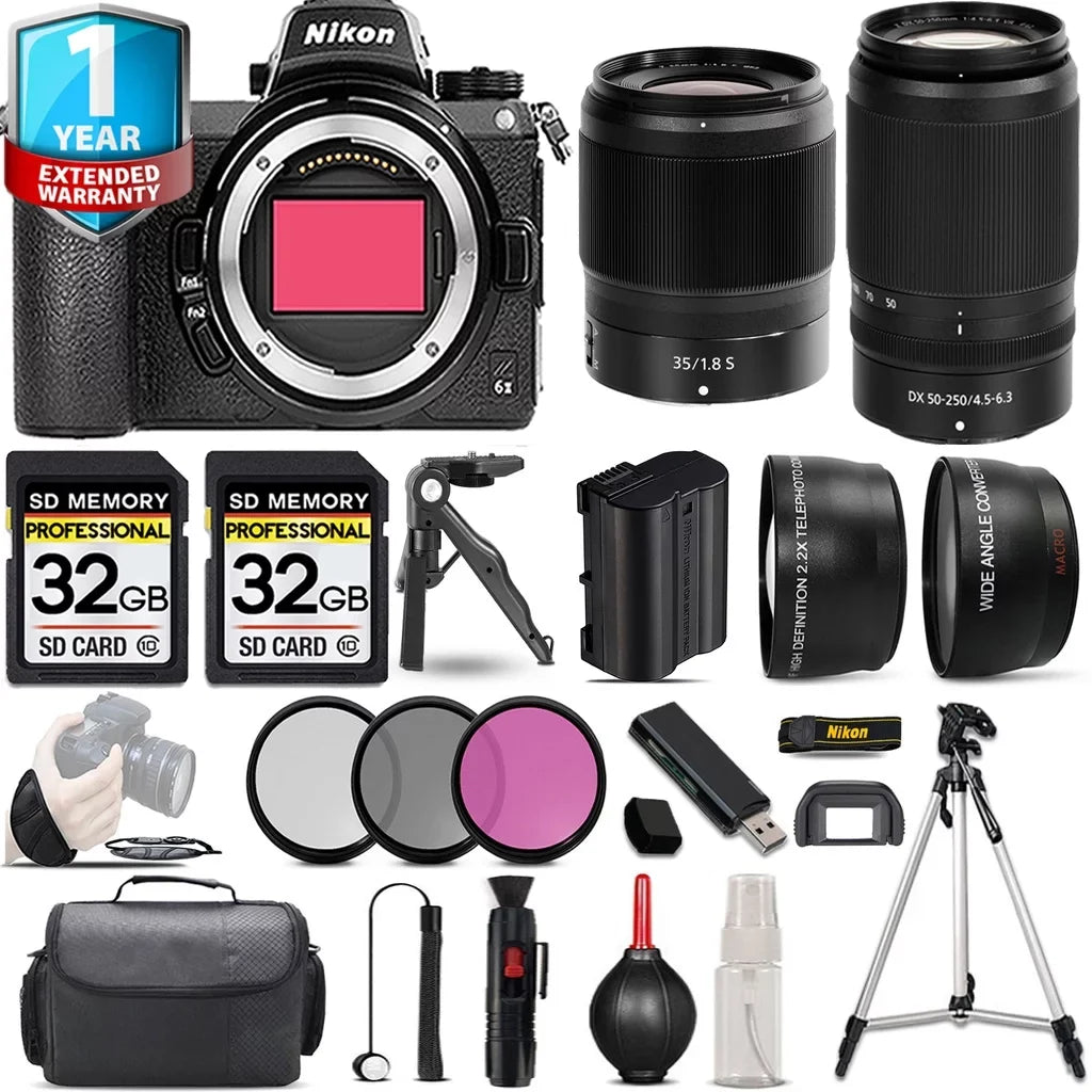 Nikon Z6  Mirrorless Camera with 50-250mm f/4.5-6.3  Lens + 35mm f/1.8 S Lens + Handbag + 3  Filter Set + 64GB