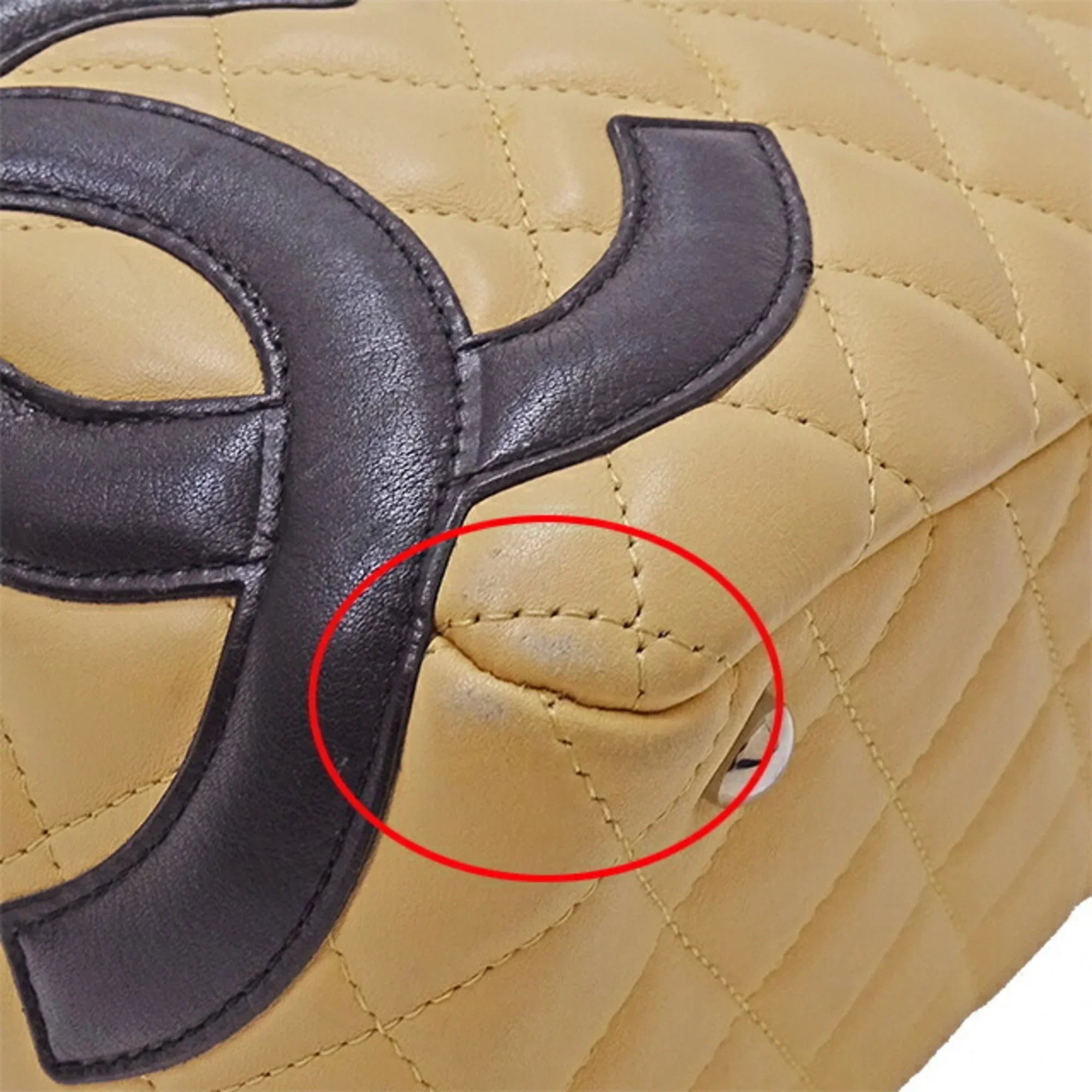 Pre-Owned  Bag Cambon Women's Handbag Lambskin Beige Black (Fair)