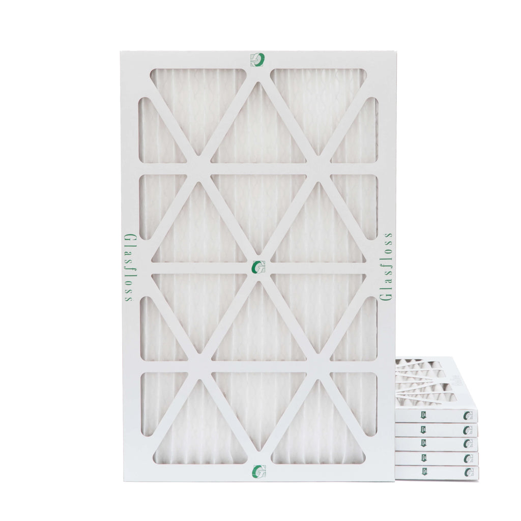 6 Pack of 12x24x1  10 Pleated Air Filters by Glasfloss. Actual Size: 11-3/8 x 23-3/8 x 7/8