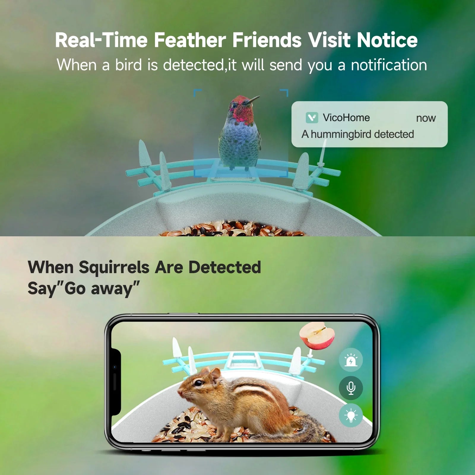 Andoer Surveillance camera,Feeder With Camera Wifi Wireless Pir Ai Camera Smart Feeder With Solar Powered Camera Squirrel Deterrent Feeder CameraVideo Vico AppAi 1080p Camera Ai Species