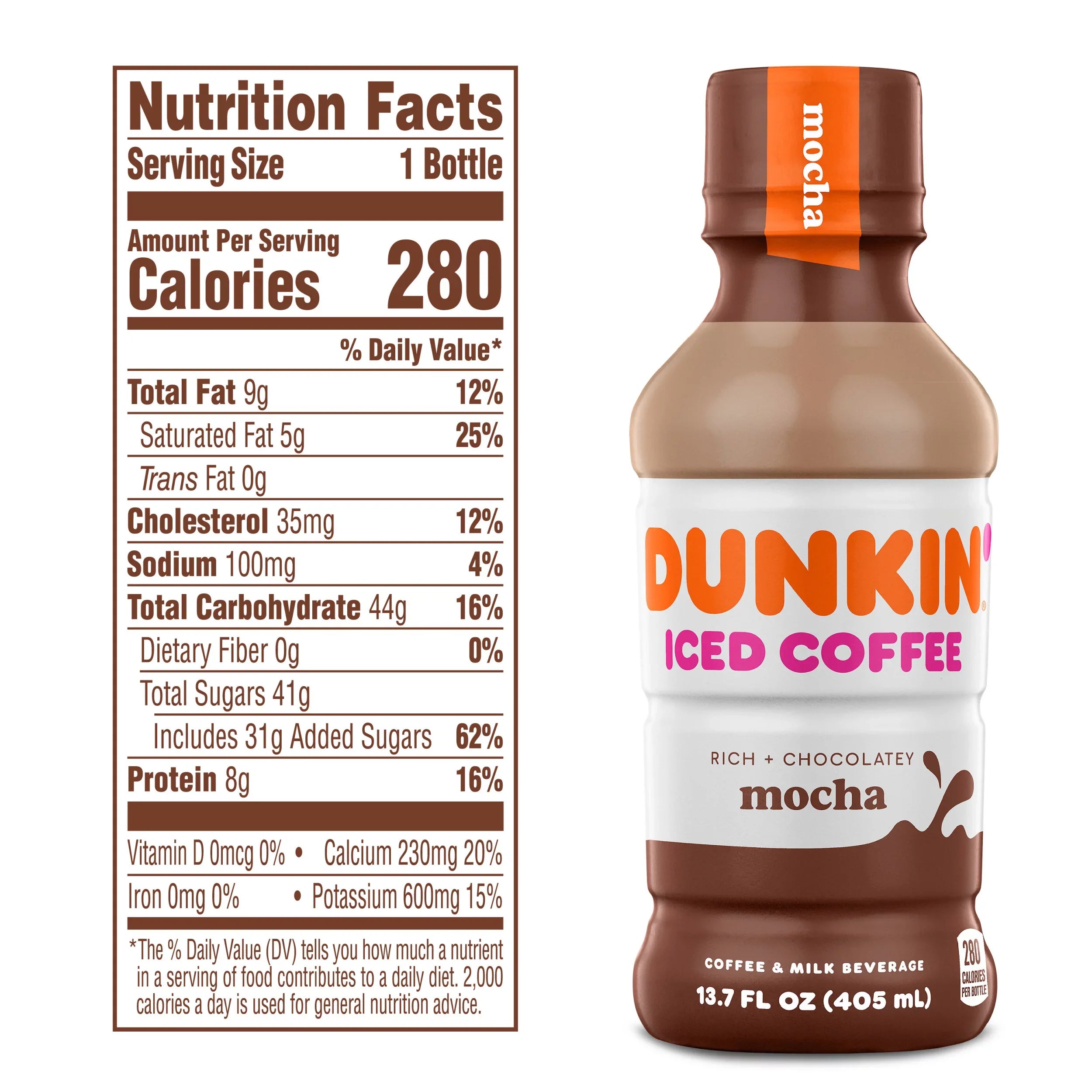 Dunkin' Mocha, Iced Bottled Coffee Drink, 13.7 fl oz, 12 Bottles