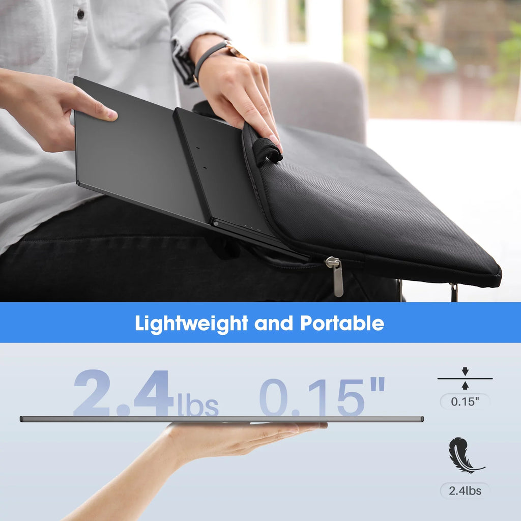 Oiiwak 18.5 inch Large Portable Monitor,100HZ Second Screen Extender for Laptop, 100% sRGB 1080P   Frameless Travel Gaming Monitor, Dual Speakers, 180° Foldable Stand &