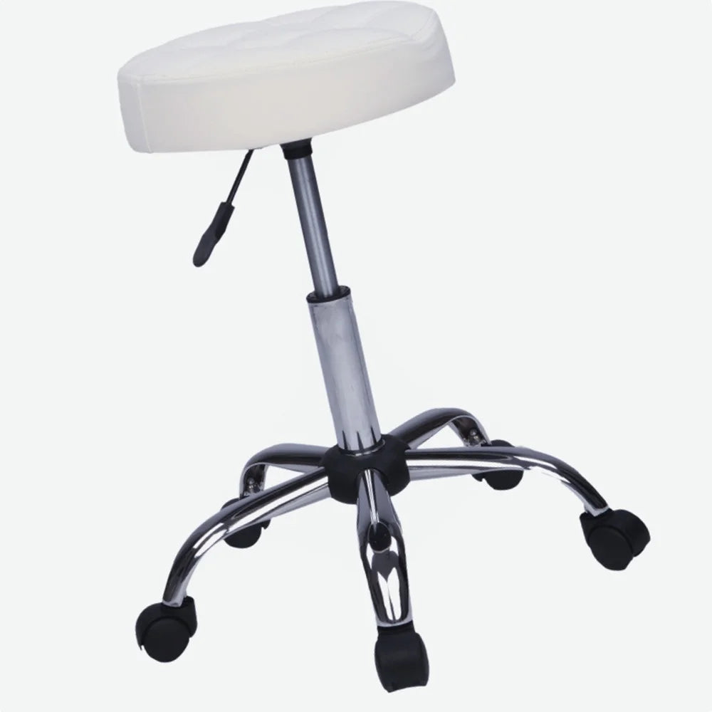 Round Stool with Backrest Plating Five-Star Feet Technician Stool Suitable for Beauty Salon, Medical Clinic, Kitchen, Studio and Home Office White