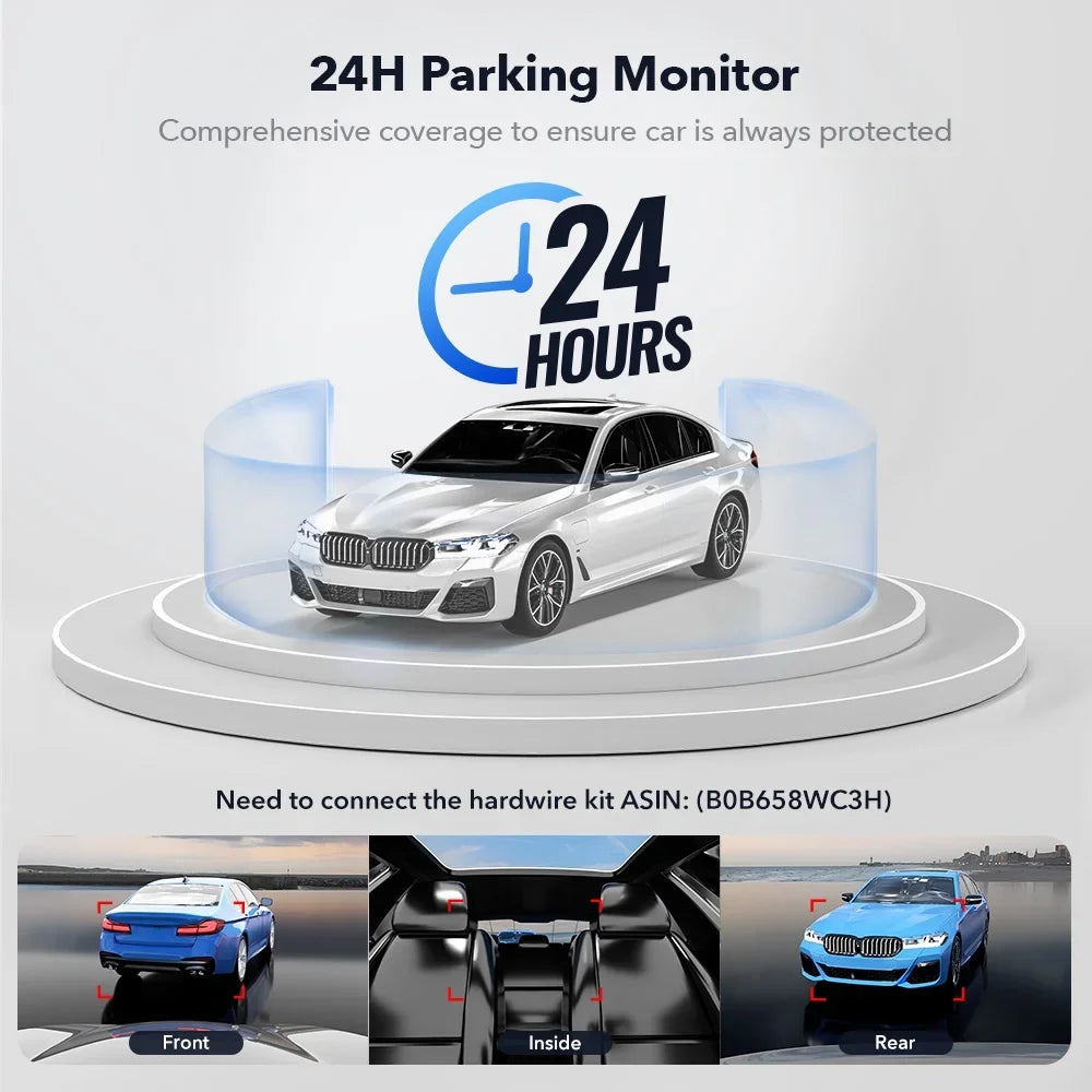 Dash Cam 3 Channel, DashCam Front and Rear with 5G WiFi , Dash Camera Three Way with 3 inch  Screen Free 64GB Card, Triple Car Camera with  Night Vision, Vehicle