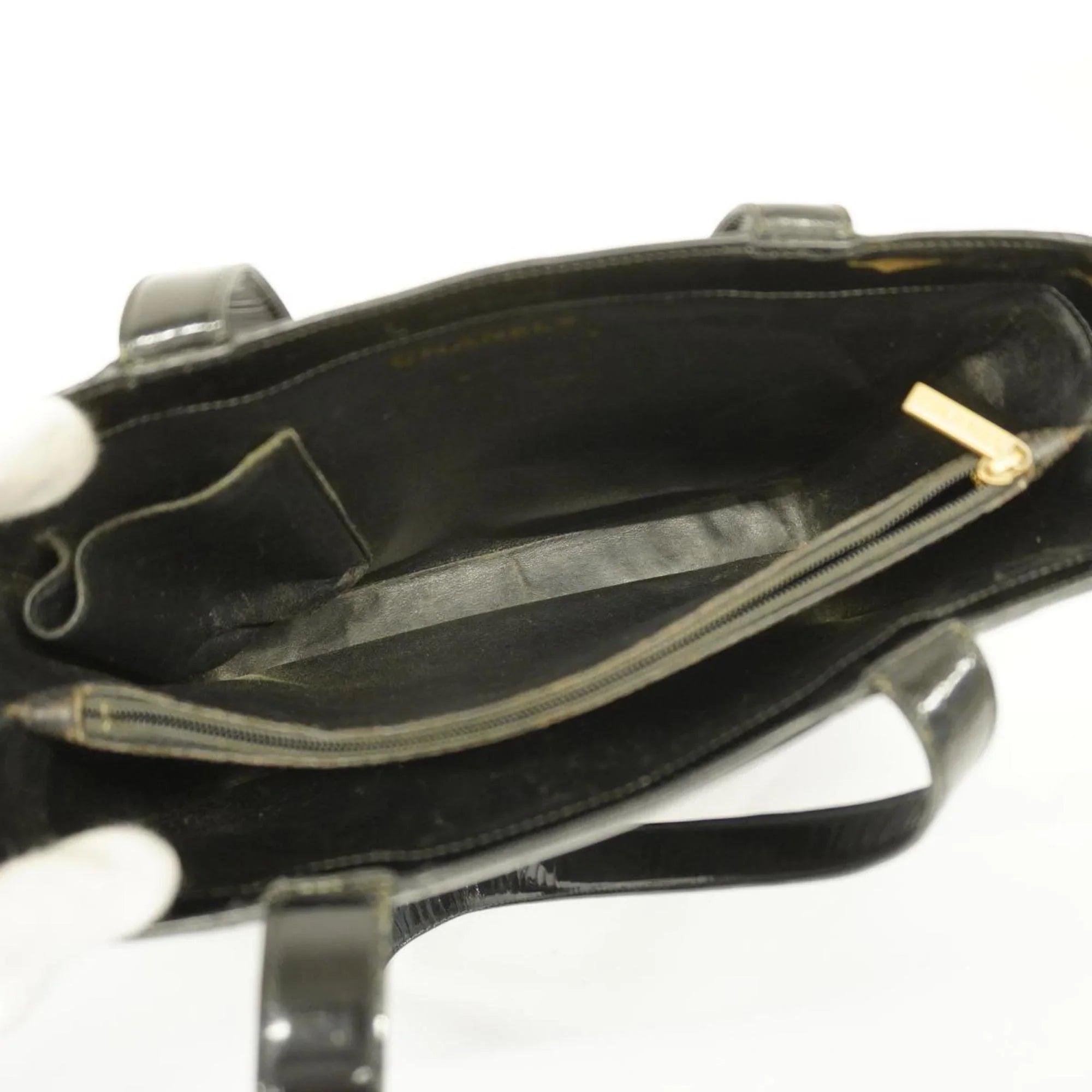 Pre-Owned Chanel Tote Bag Patent Leather Black Champagne Women's (Good)