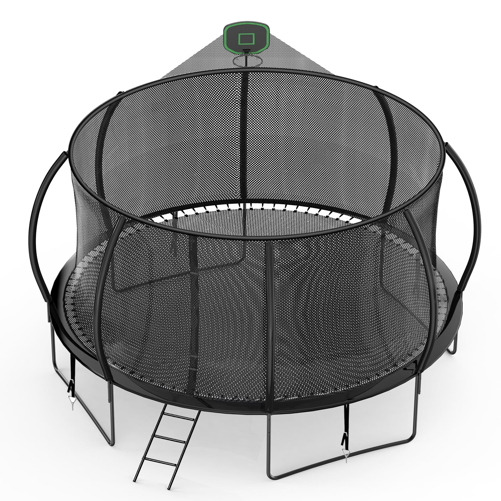 12FT 990LBS Trampoline with Basketball Hoop for Kids,Pumpkin Outdoor Trampoline with Enclosure Net,Sprinkler,Light,Socks,Ladder, Recreational Backyard Trampoline Capacity for 4-6 Kids