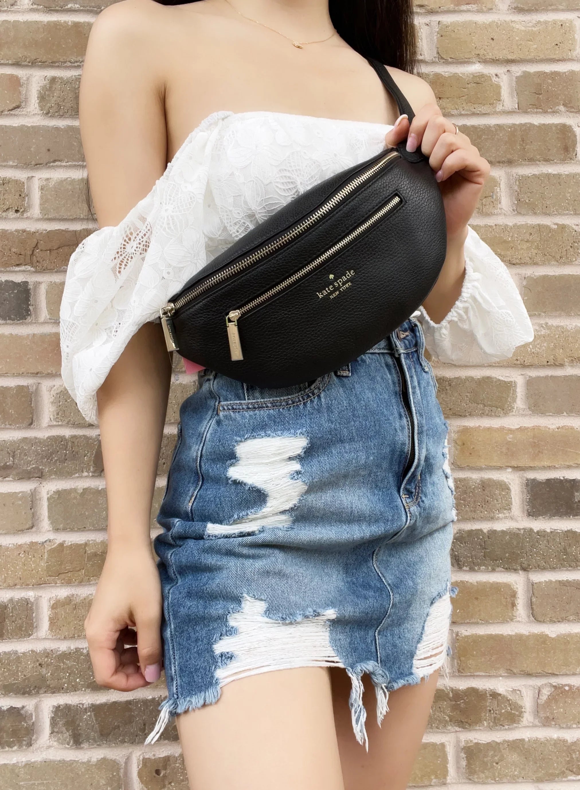 Kate Spade Leila Waist Bag Fannypack Black Pebbled Leather