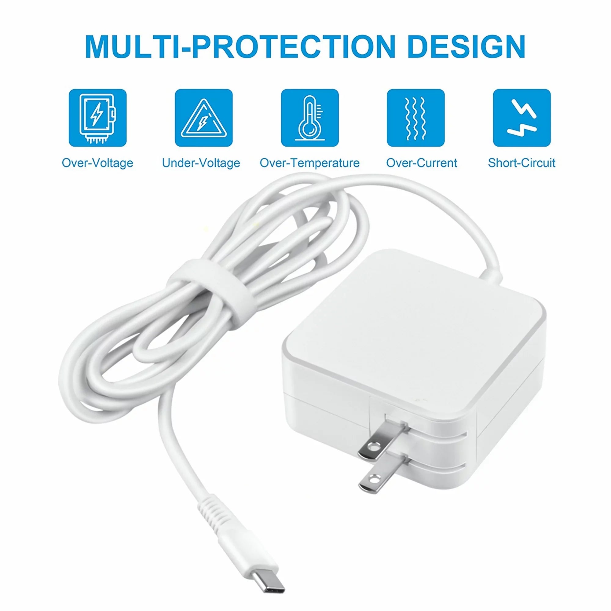 Compatible White 45W  Adapter Charger Power -C Cord Replacement for  Latitude 7285 7390 2-in-1
