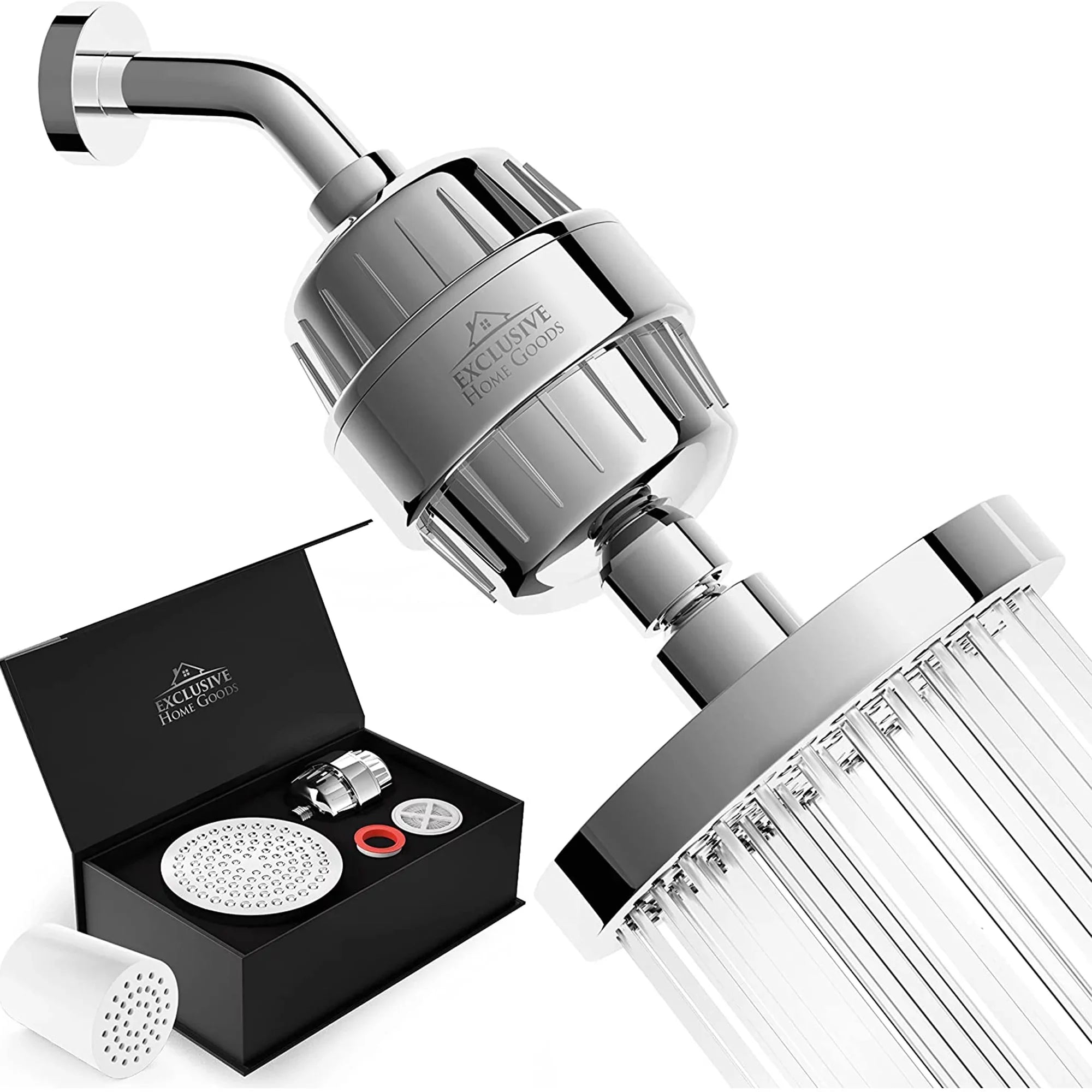 Exclusive Home Goods Rainfall Shower Head & Showerhead Filter System for Hard Water