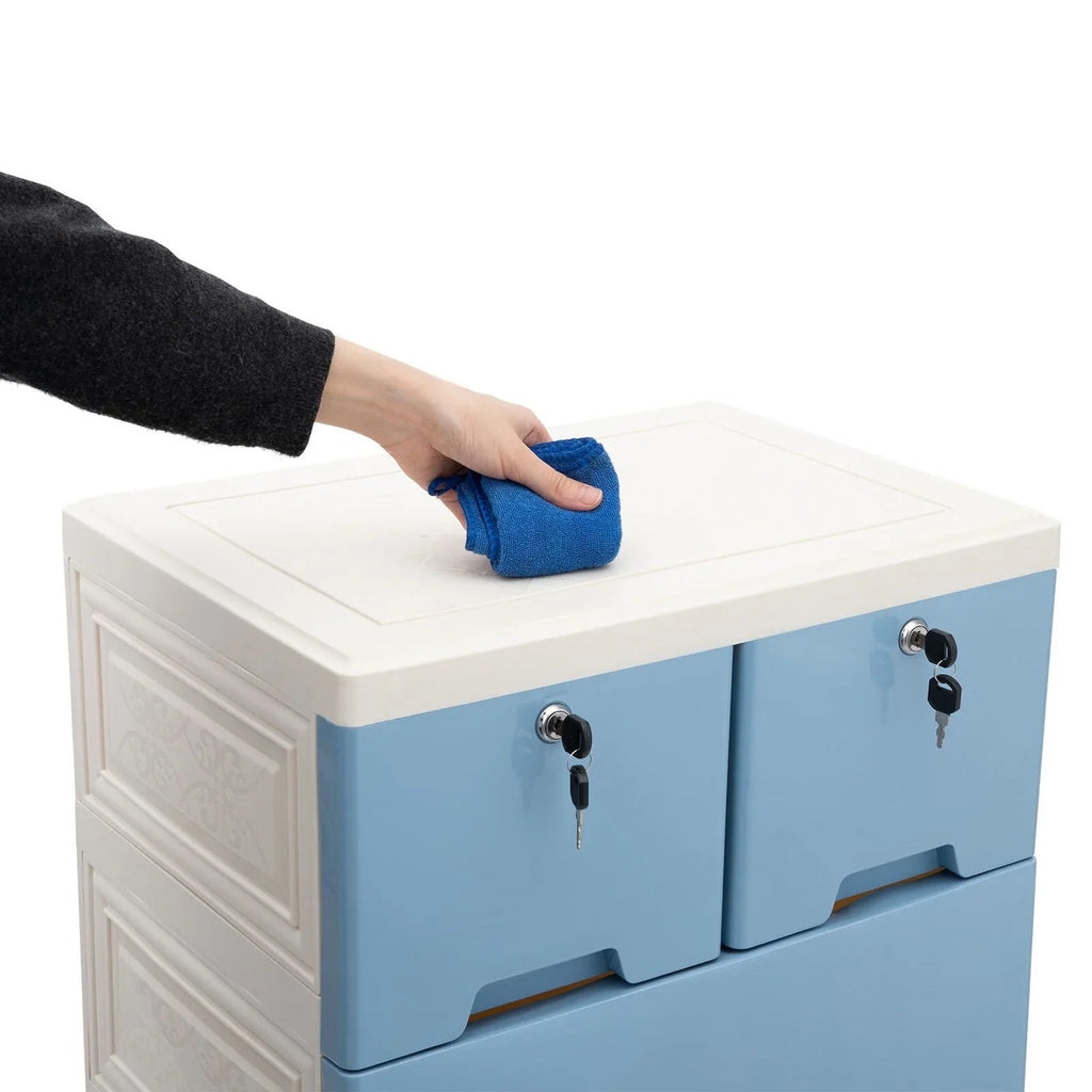 6 Drawer Plastic Storage Tower Closet Organizer with 4 rollers for Home, Office (Blue)