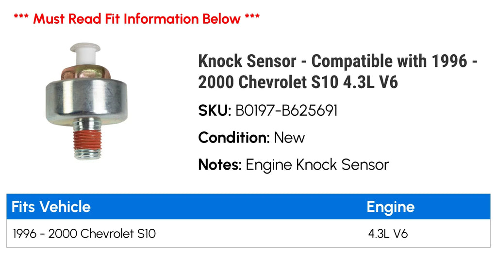 Knock Sensor - Compatible with 1996 - 2000 Chevy S10 4.3L V6 1997 1998 1999