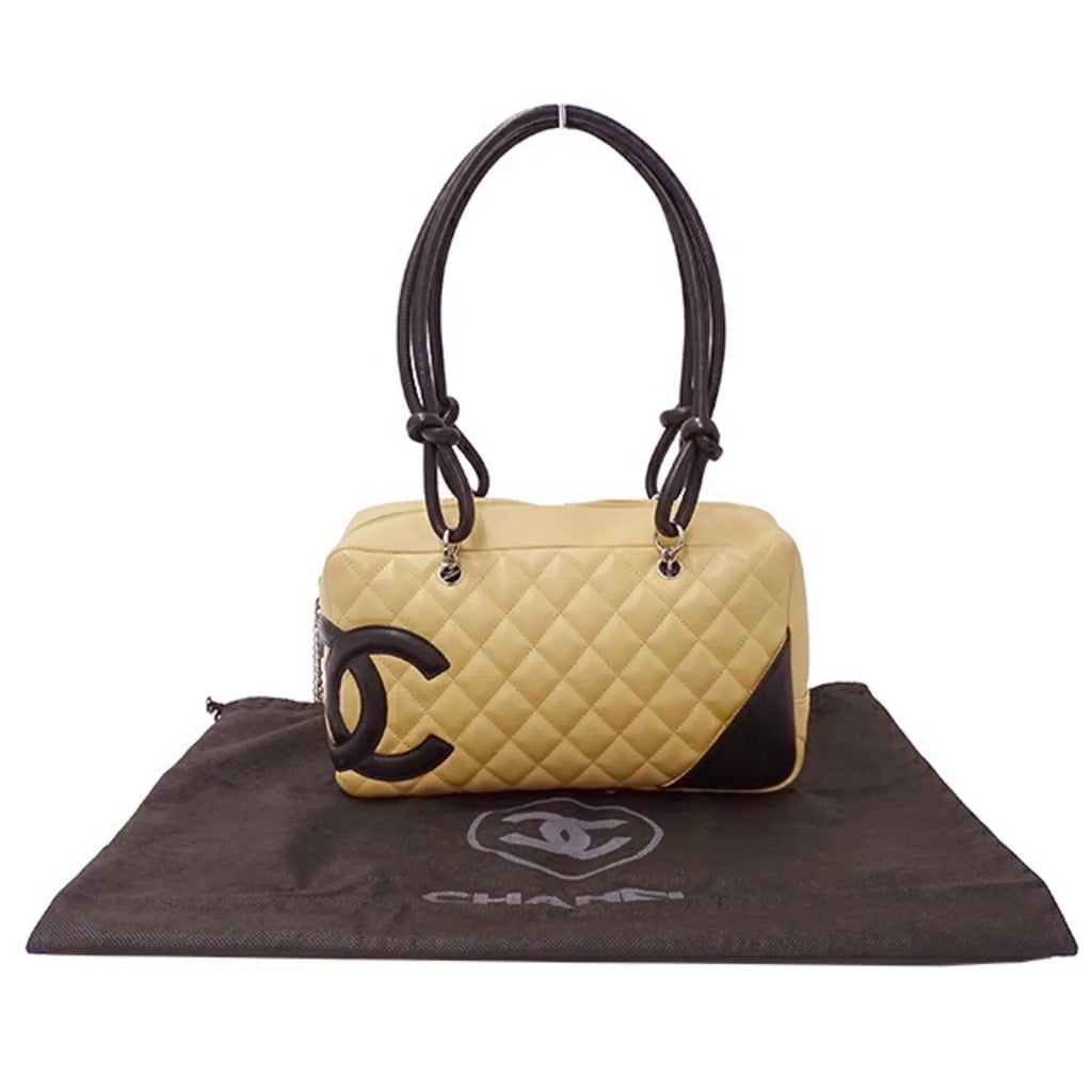 Pre-Owned  Bag Cambon Women's Handbag Lambskin Beige Black (Fair)