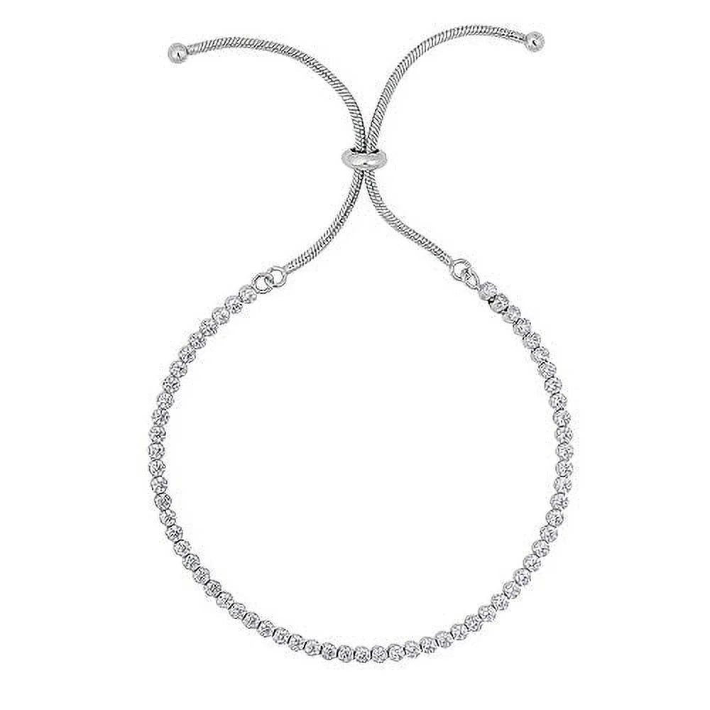 JewelStop Silver Rhodium Finish Shiny Tennis Adjustable Bracelet On Snake Chain, Draw String - 9.25 Inches, 4.2gr.